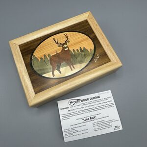 MarqArt Wood Designs Hinged Jewelry Keepsake Box Lone Buck Artist Randy West